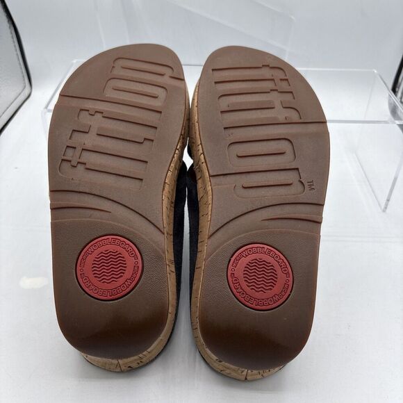 FitFlop Kys Slide Sandals Blue Suede Leather Women 6 Cross Strap Cork Footbed - Picture 7 of 10